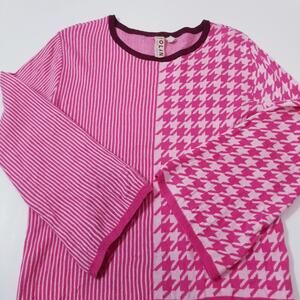 Anthropologie Dolan Striped and Houndstooth Pink Sweater